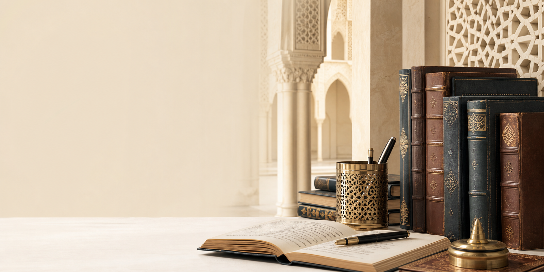 كتب علمية ومخطوط مفتوح في مكتبة إسلامية